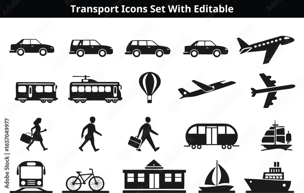 Naklejka premium Transport icons set vector design with editable
