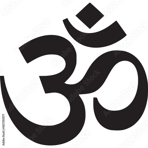 The om symbol in black isolated on white background, representing the sacred sound and spiritual essence of hinduism and yoga practices