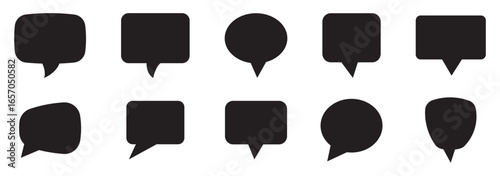 Speech bubble, speech balloon, chat bubble line art icon for apps and websites. Set of speech bubble, comic sticker, chat box and empty social media message balloon silhouette or communication network