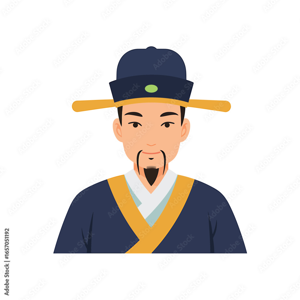 Obraz premium Illustration of a man in traditional chinese clothing, showcasing cultural attire and historical fashion with a vintage aesthetic