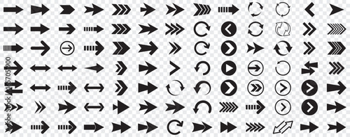 Arrow icon set, arrow cursor collection, black arrows icons vector set. Set of big black vector arrows. Arrow icon. Mega set of vector arrows. Set of many different arrow icon. Black long arrow icon.