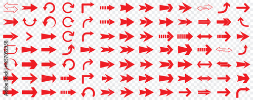 Arrow icon set, arrow cursor collection, Red arrows icons vector set. Collection Red vector arrows. Arrow icon. Mega set of vector arrows.  Red long arrow icon. Red long arrow icon vector collection. 