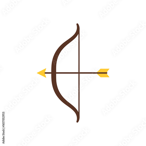 Illustration of a brown bow and arrow, representing archery, sport, and the art of aiming with precision in a vector style