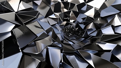 Abstract Metallic Fractal Dark Grey and Silver Polygonal Texture Background Abstract Background