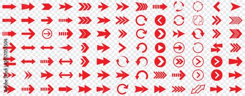 Arrow icon set, arrow cursor collection, Red arrows icons vector set. Collection Red vector arrows. Arrow icon. Mega set of vector arrows.  Red long arrow icon. Red long arrow icon vector collection. 
