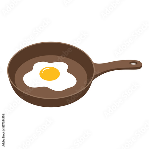 Illustration of a fried egg in a pan, a simple and delicious breakfast meal cooked in the kitchen