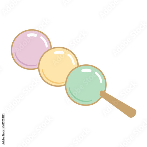 Illustration of colorful dango on a stick, a traditional japanese sweet dumpling