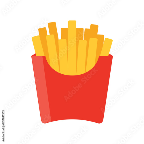 Illustration of french fries in a red box, a popular and unhealthy fast food snack, perfect for menus and designs