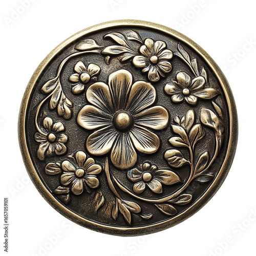 Antique Gold Metal Button with Filigree Design, in Round and Oval Shapes, isolated on a  white Background
