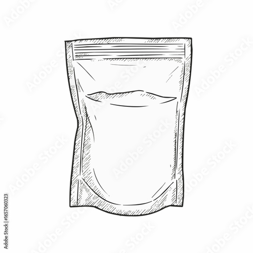 Sketch of a bag of powdered tea in natural style on white background  