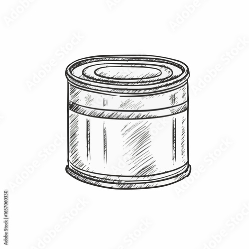 Sketch of round metal container in vintage style  