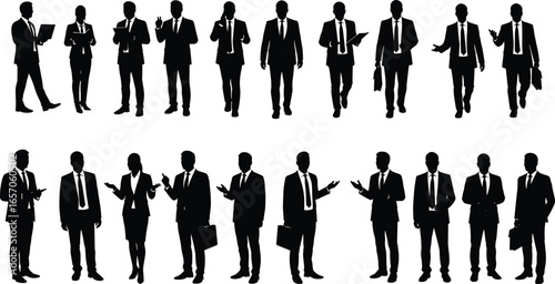 Business people silhouettes, office workers, corporate professionals, teamwork, communication, presentation, business meeting, leadership, collaboration, modern workplace, business