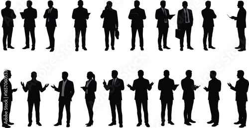 Business silhouettes, office professionals, teamwork, communication, corporate meeting, leadership, presentation, collaboration, colleagues, business people, modern workplace, success, discussion