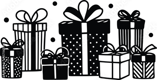 Vector art of black and white christmas gifts