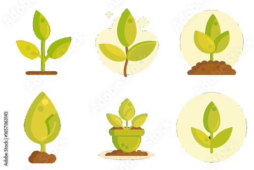 Collection of vibrant green plant illustrations, perfect for eco-friendly designs, growth concepts, and natural business branding materials
