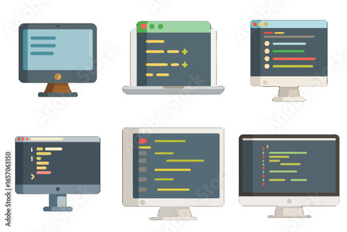 Modern coding interface on multiple screens showing software development, programming, and digital technology solutions for businesses