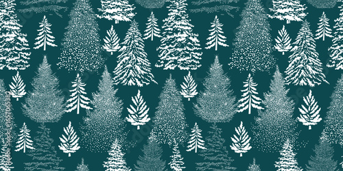 Christmas. Winter Forest pattern. Christmas trees of dots. Christmas seamless background. hand drawing. Not AI. Vector illustration.