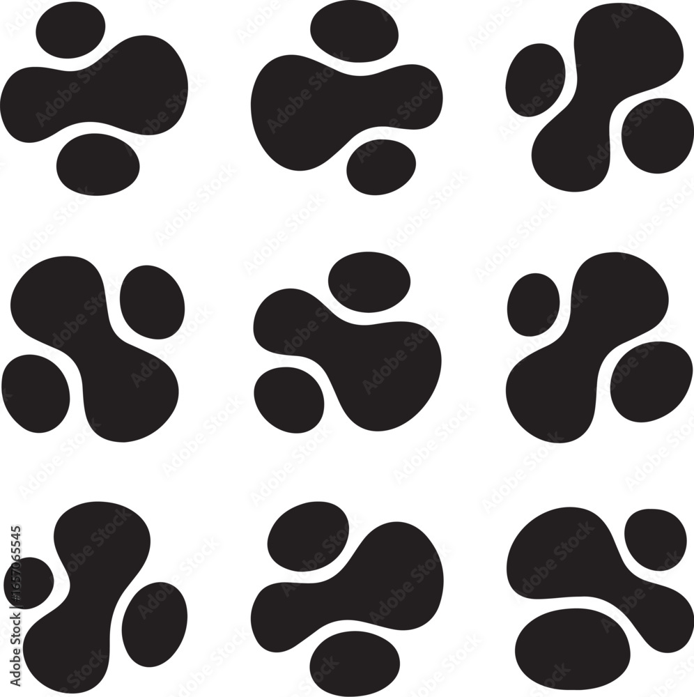 Fototapeta premium Minimalist modern abstract blob shapes in black silhouette on white background perfect for branding, web banners, social media posts, product packaging and editorial design