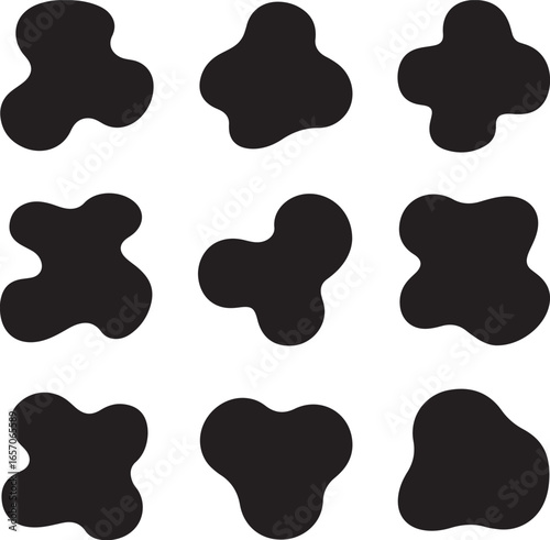 Minimalist modern abstract blob shapes in black silhouette on white background  perfect for branding, web banners, social media posts, product packaging and editorial design