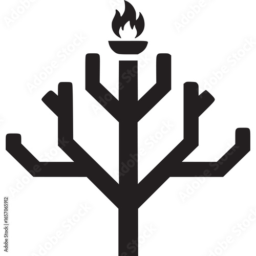 Abstract torch tree design isolated on white background, symbolizing fire, light, and inspiration in a modern and minimal style