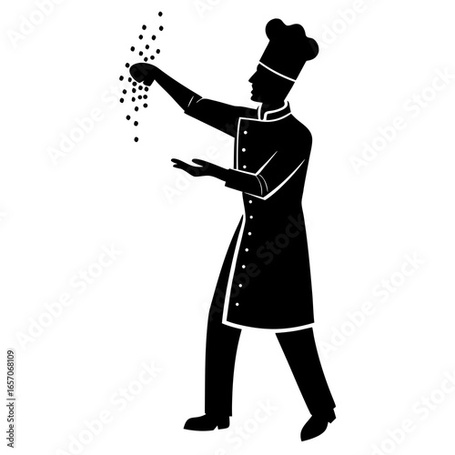 Black chef sprinkling seasoning black silhouette cooking