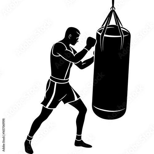 Boxer punching heavy bag boxing sport