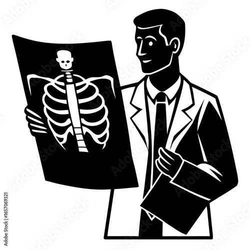 Doctor examines human skeleton x ray examining