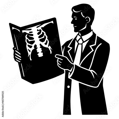 Doctor examining human skeleton x ray medical