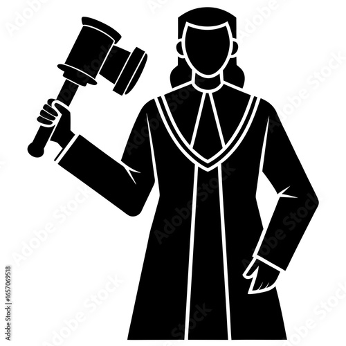 Judge holding gavel black silhouette vector