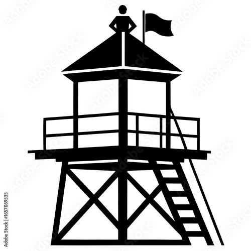 Lifeguard tower watcher flag silhouette