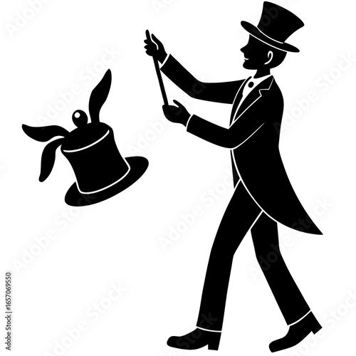 Magician pulling rabbit from hat performance