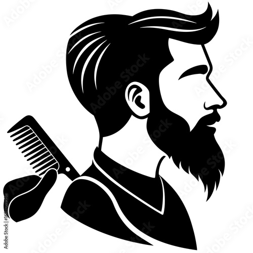 Man beard trim barber comb scissors vector