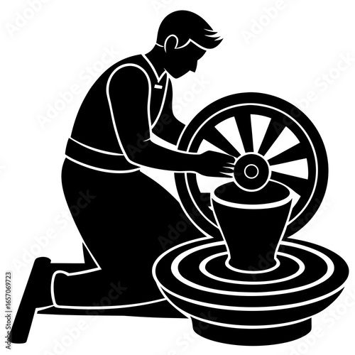 Potter shaping clay on wheel craft