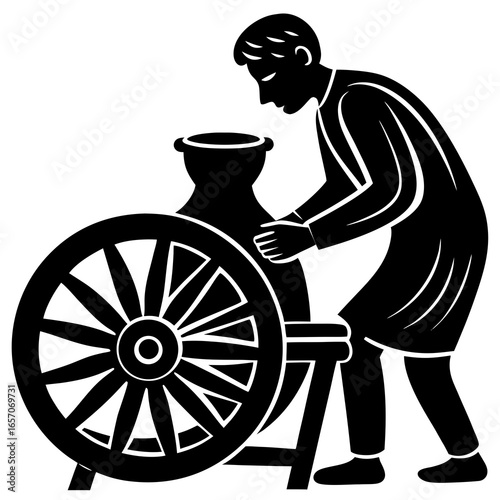 Potter shaping clay on wheel pottery wheel craft