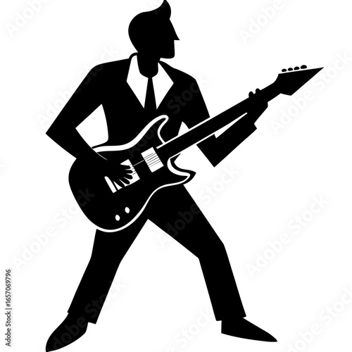 Silhouette of a man playing electric guitar musician
