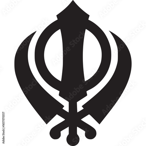 Illustration of a black khanda symbol isolated on white background, representing the sikh faith and its rich cultural heritage