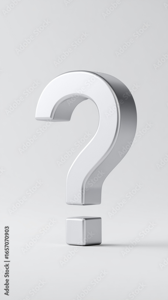 White question mark sculpture on a clean background conveying doubt and curiosity, representing customer support, decision making, and the search for clear information.
White question mark sculpture on a clean background conveying doubt and curiosity, representing customer support, decision making, and the search for clear information.