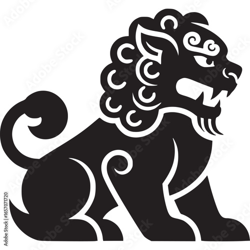 Chinese lion statue isolated on white background, a symbol of power, protection, and good fortune in asian culture, depicted as a vector illustration