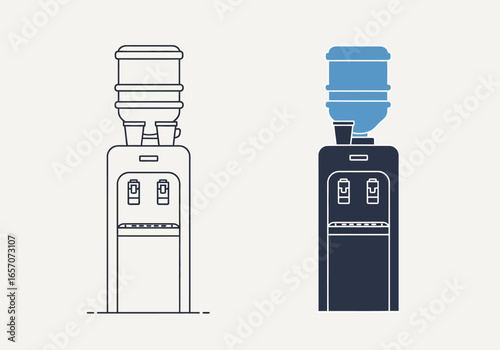 Water cooler vector icon set, a refreshing and convenient source of hydration for office, home, or public space