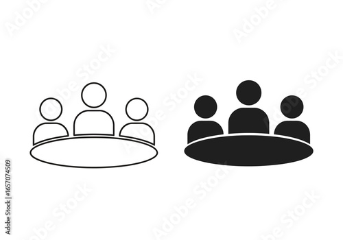 Meeting icon of people sitting around a table, representing teamwork, business, and communication