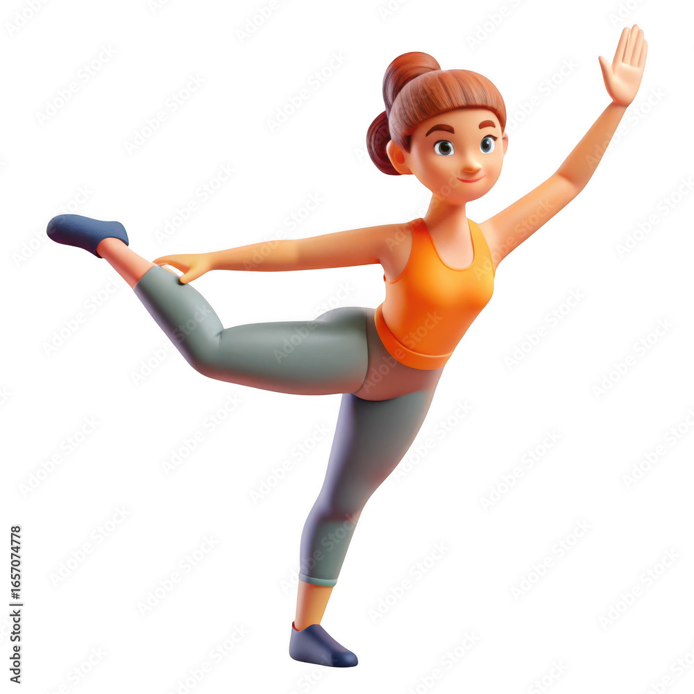 Fototapeta premium 3d cartoon woman yoga pose isolated on transparent background