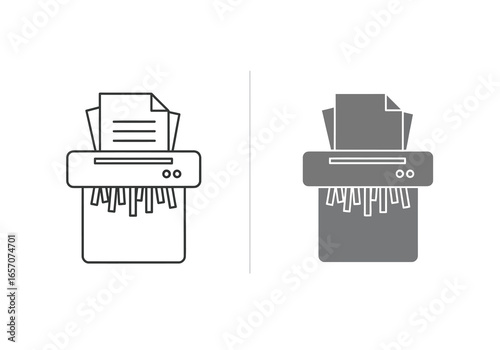 Paper shredder icon in line and glyph style, representing document destruction, data security, and confidential information disposal