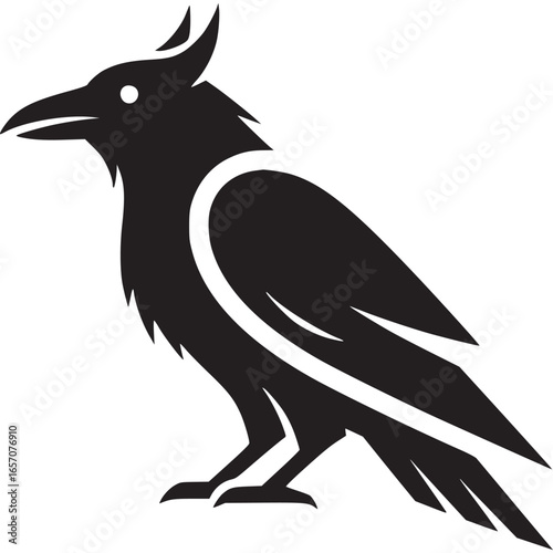 Elegant crow raven silhouette isolated on white background, a symbol of mystery, magic, and transformation in mythology and folklore