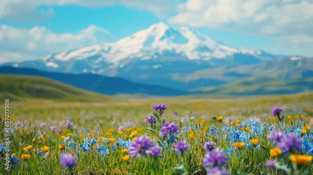 Obraz premium wildflowers, colorful, snowy wallpaper generative ai