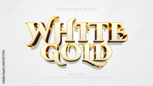 editable text effect white gold 3d style premium vector 