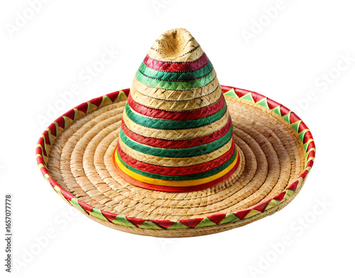 Colorful Straw Sombrero Hat Isolated on Transparent Background