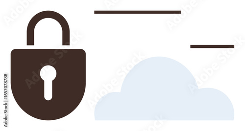 Locked padlock alongside cloud, signifying secure data, privacy, and safe cloud storage. Ideal for cybersecurity, privacy, cloud storage, digital safety, encryption network safety data integrity