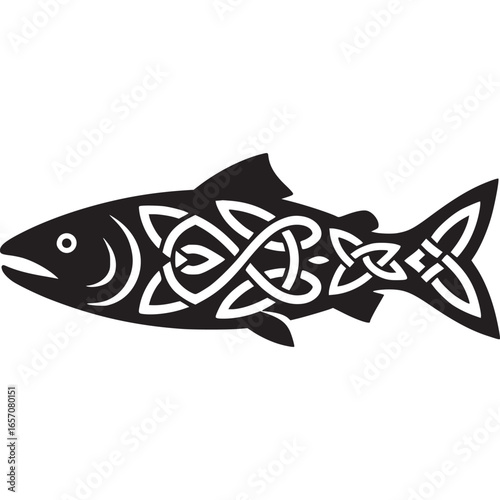 Celtic knot fish isolated on white background, a symbol of eternity and infinity, perfect for tattoos, designs, and decorative elements