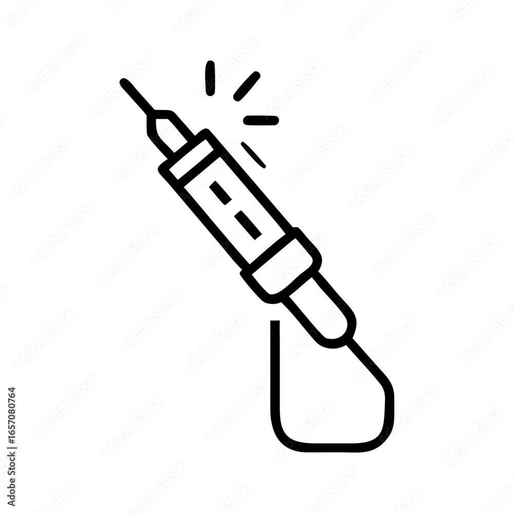 Obraz premium Outline of syringe with needle and drop symbolizing injection 