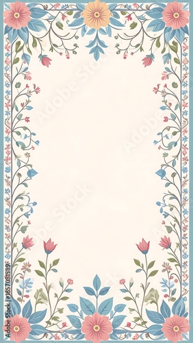 Pastel floral frame on a light background